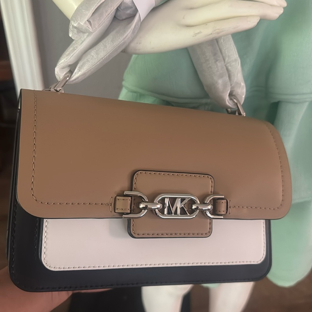 Michael Kors small Heather convertsble crossbody bag, black/camel